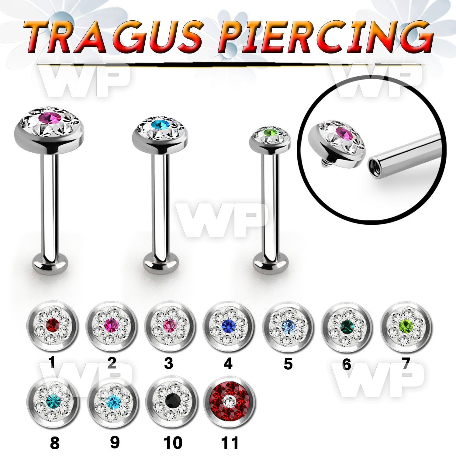 tlbifrb steel internal tragus labret flat multicrystal top w dot