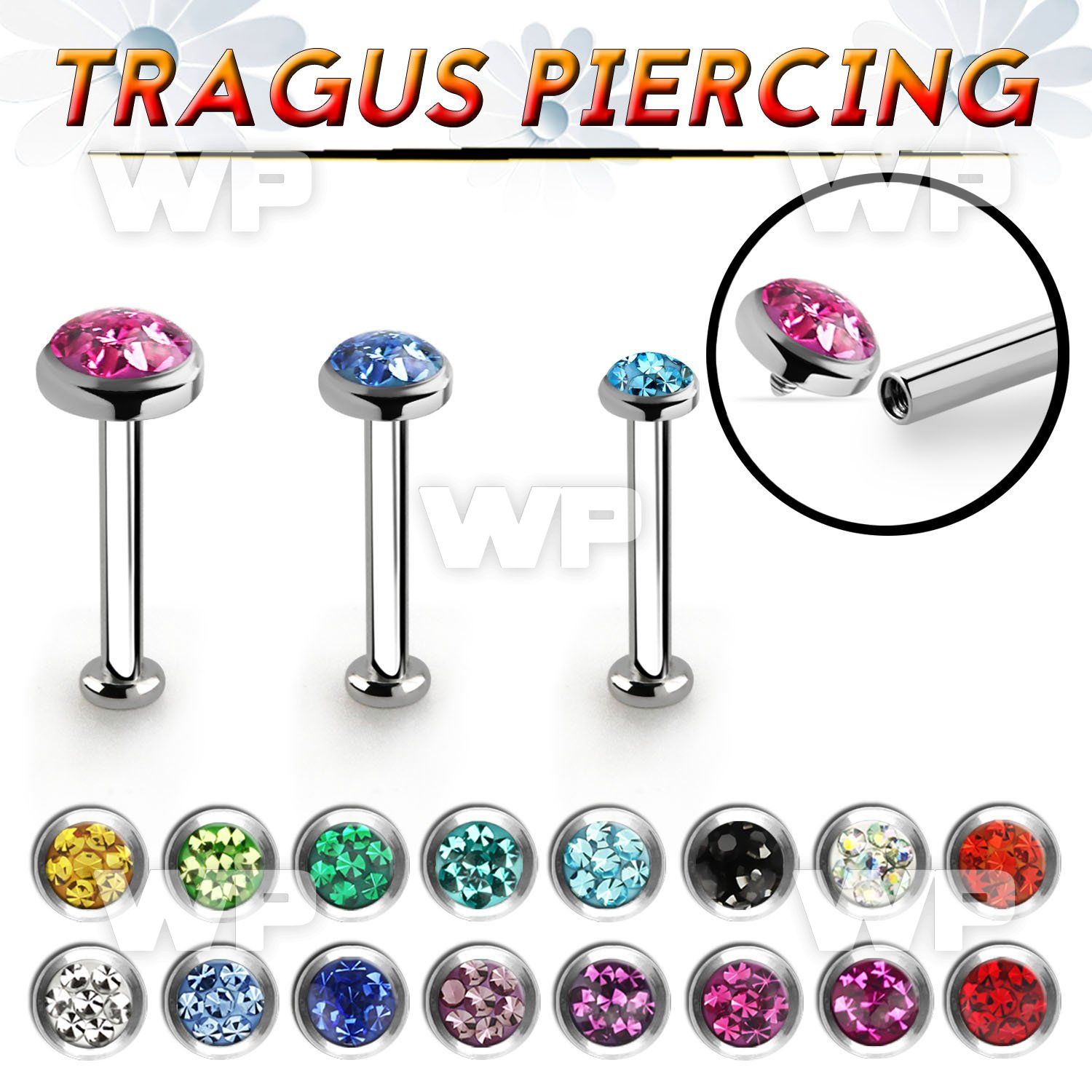 tlbifrc steel internal tragus labret w flat multi crystal top