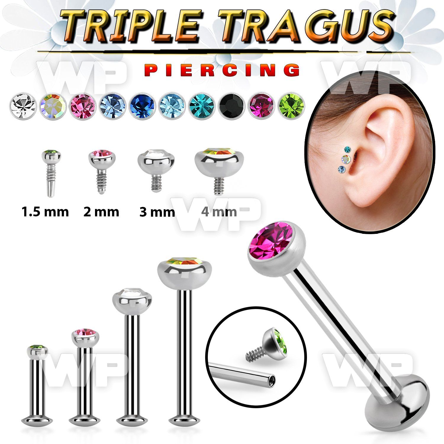 tlbirc steel internally threaded tragus labret jewel flat head