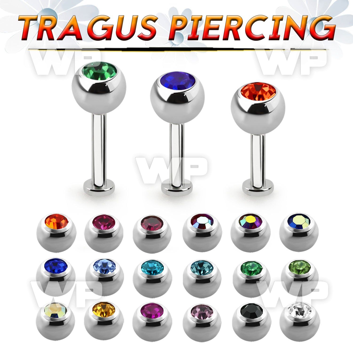 tlbjb5s 316l steel tragus labret 16g 5mm bezel set jewel ball 