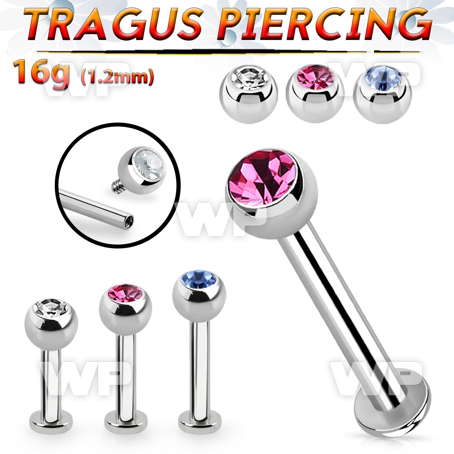 tlbjbin3 316l steel internal threaded tragus labret w jewel ball