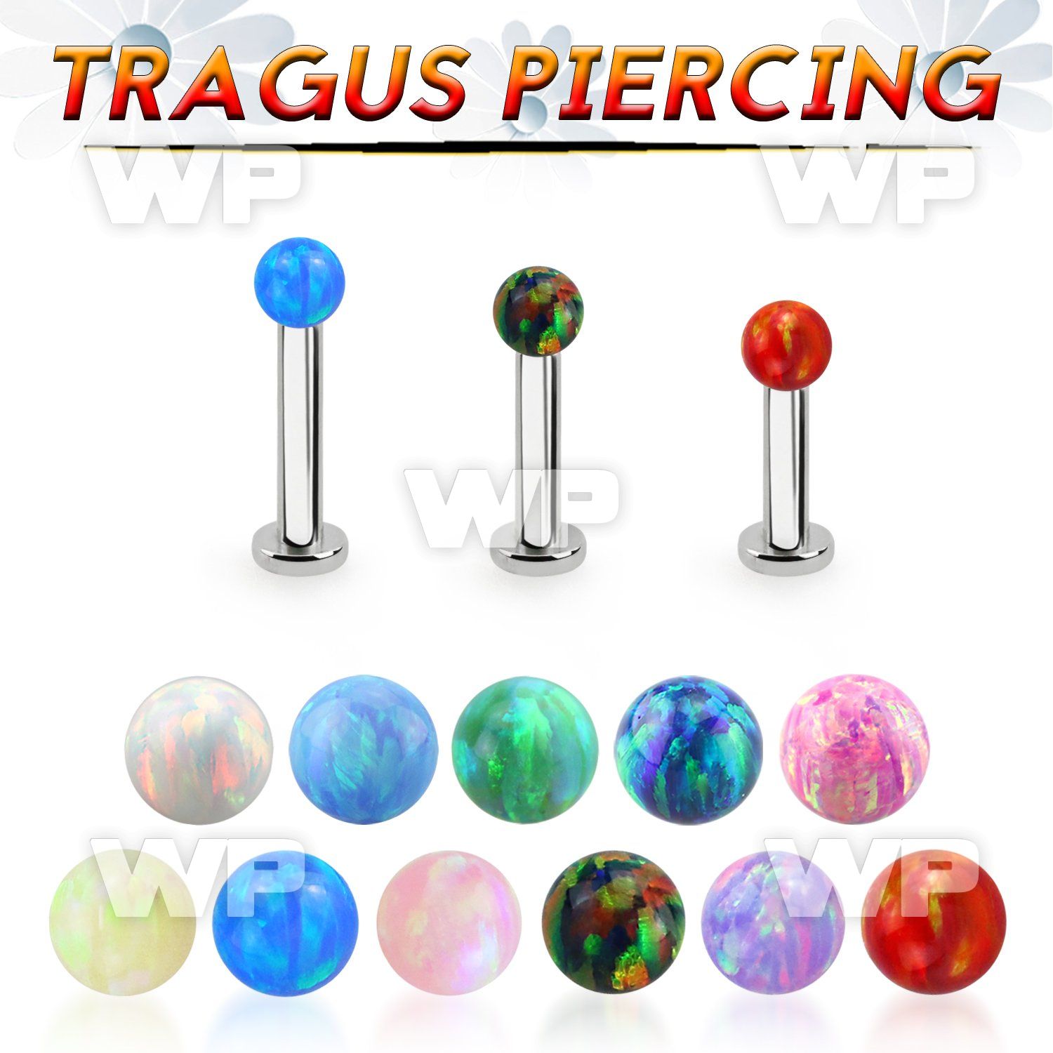 tlbop3 316l steel tragus labret 16g w 3mm synthetic opal ball 