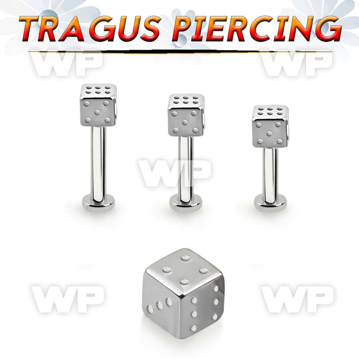 tlbsdi4s 316l steel tragus labret 16g w a 4mm dice 