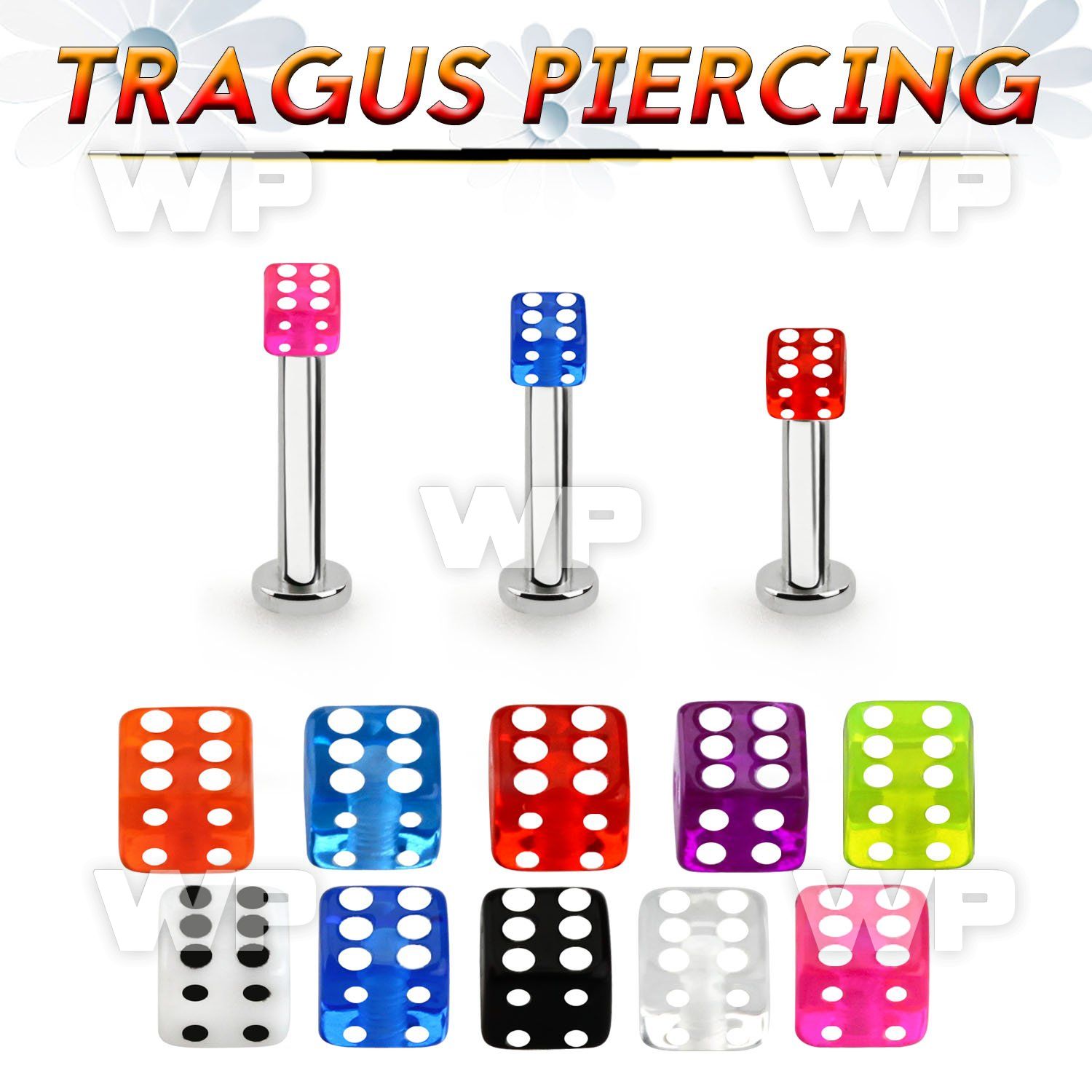 tlbuvdi3 316l steel tragus labret 16g w a 3mm acrylic uv dice 