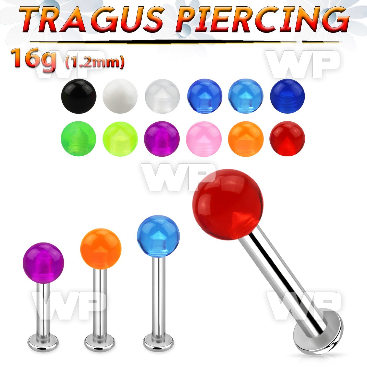 tlbvb4s 316l steel tragus labret 16g w a 4mm acrylic uv ball 