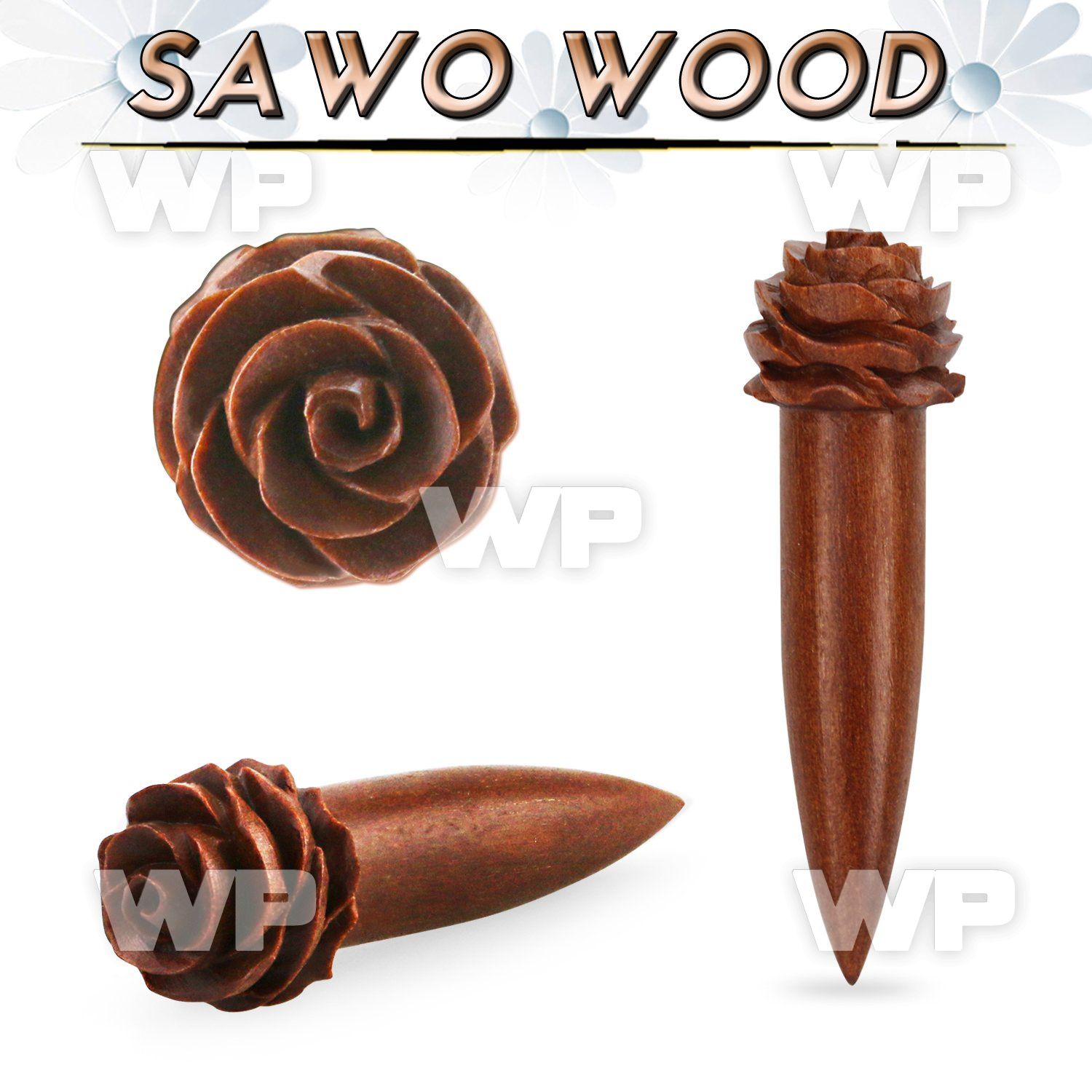 tpsafl sawo wood taper with a hand carved rose shaped top
