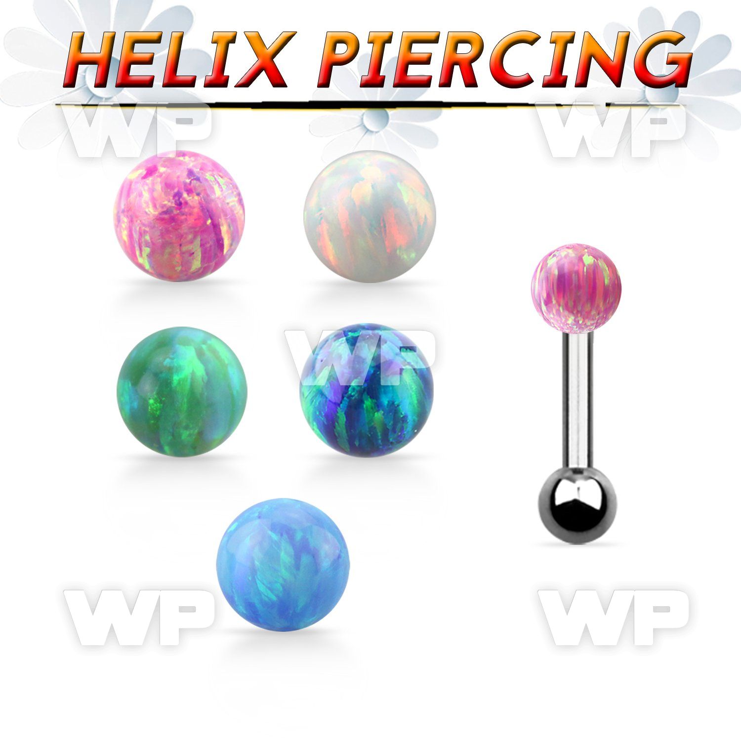 trg33 steel tragus piercing w 4mm synthetic opal top ball