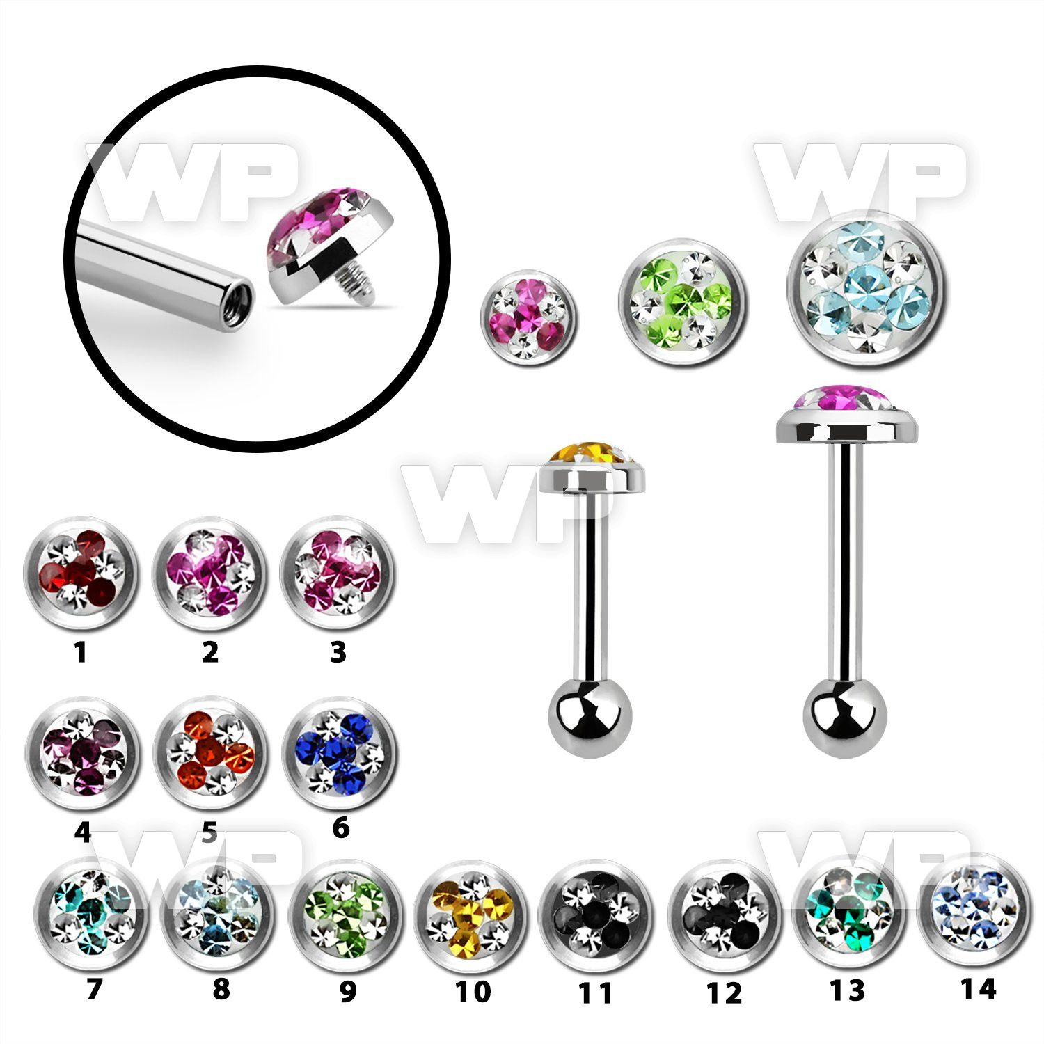trgfrd steel tragus barbell w multi crystal tri star top