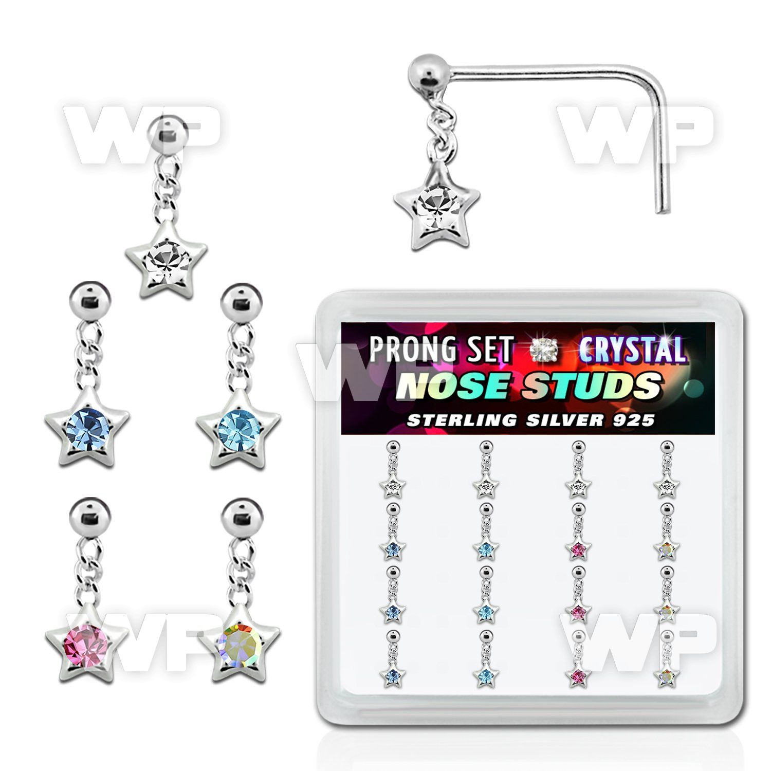 u313ey box w silver 925 l shaped nose studs plain silver ball nose piercing