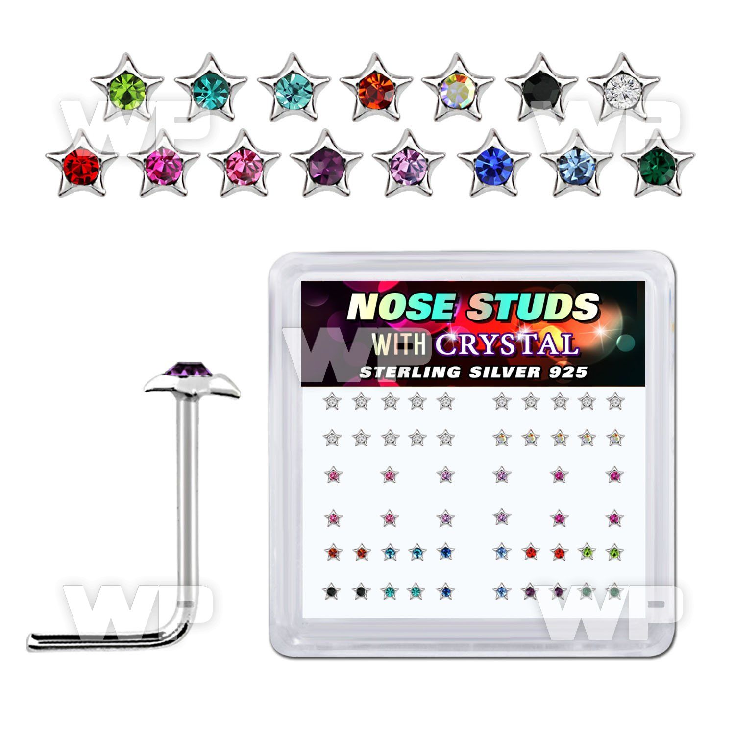 u33rfj box w silver 925 l shaped nose studs star shaped tops rou nose piercing