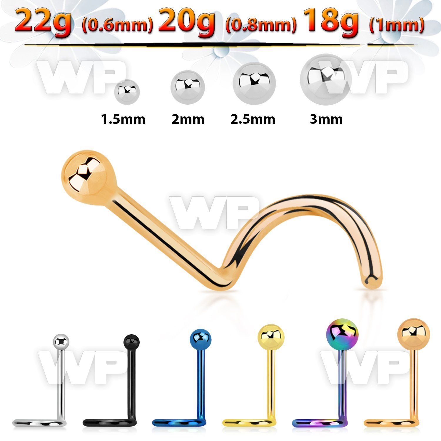 u34 surgical steel nose screw spirals 0 8mm 2mm ball shaped nose piercing