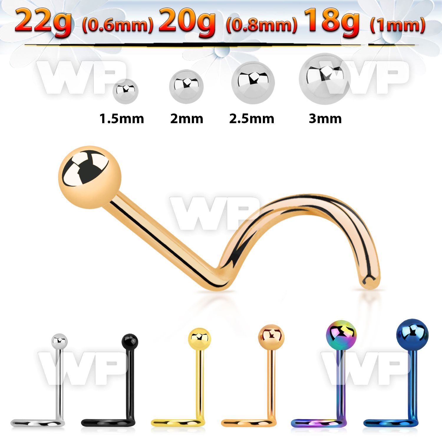 u34 surgical steel nose screw spirals 0 8mm 2mm ball shaped nose piercing