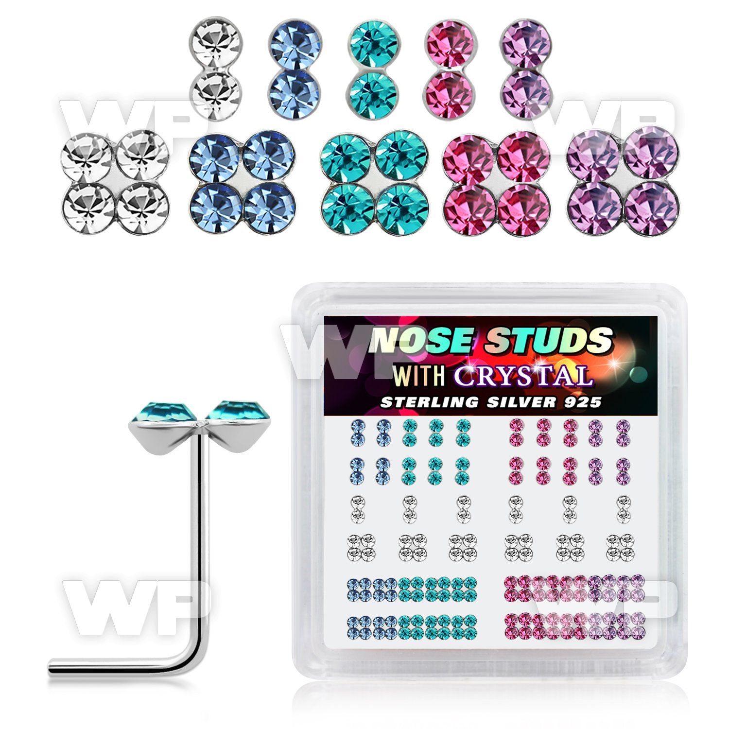u34fje 925 silver nose pins colored crystals