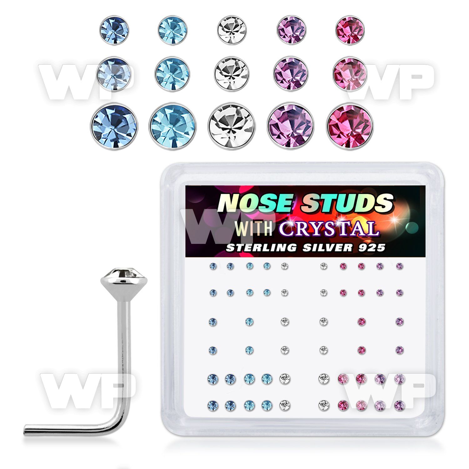 u34fjj box w silver 925 l shaped nose studs sizes 1 3 1 5 1 8 nose piercing