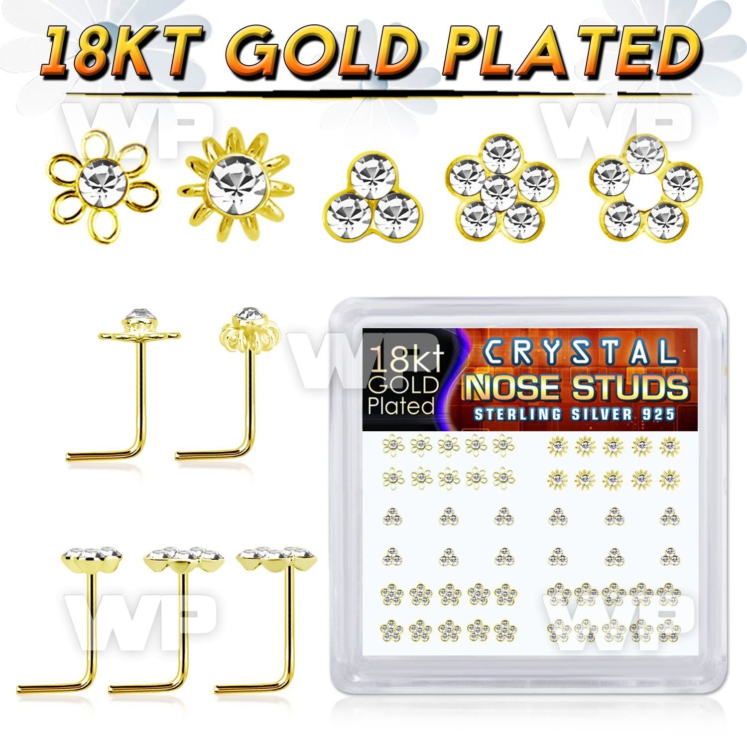 u34fjl6i 18kt gold finish silver nose pins various flower 52