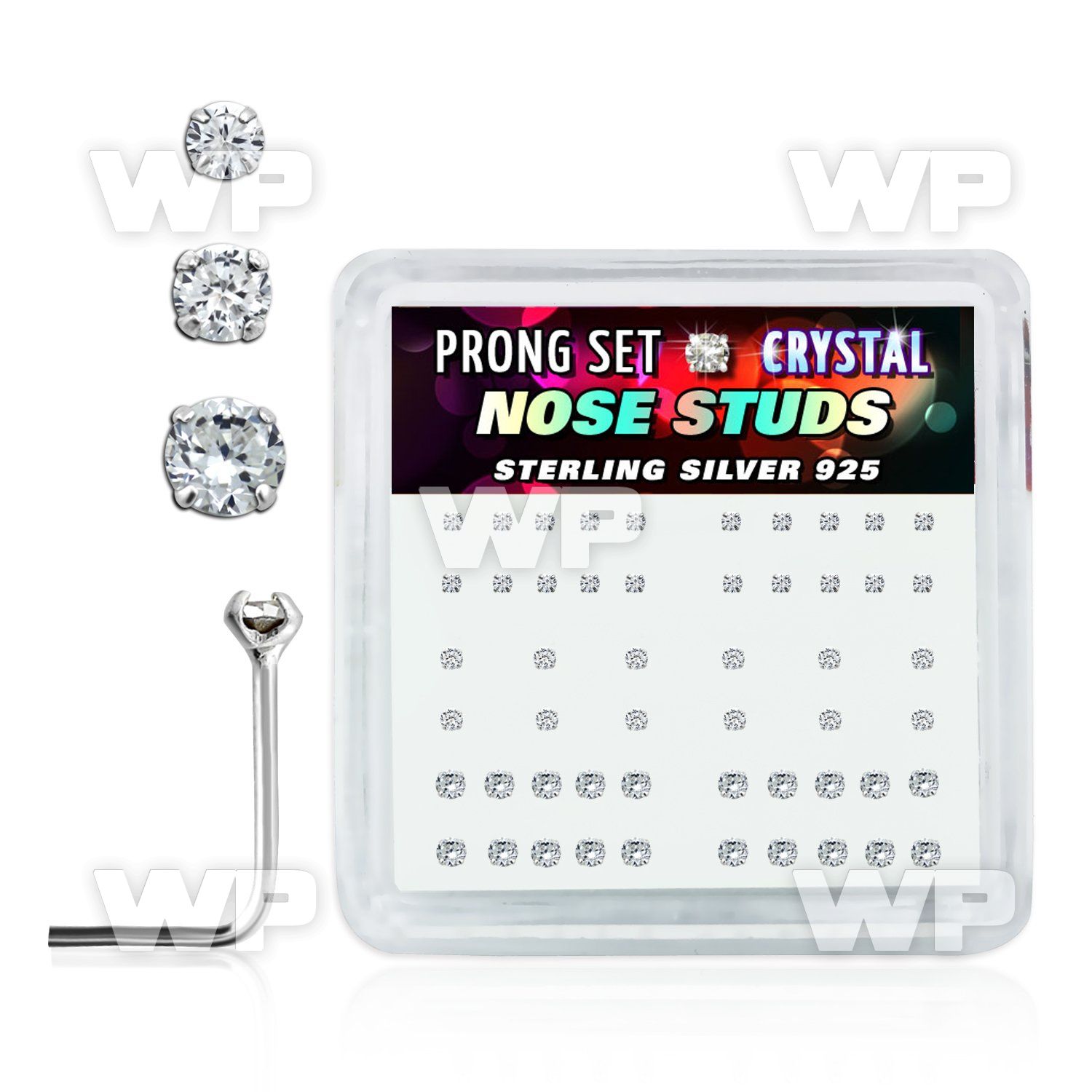 u34fm46 box w silver 925 l shaped nose studs sizes mix round clea nose piercing