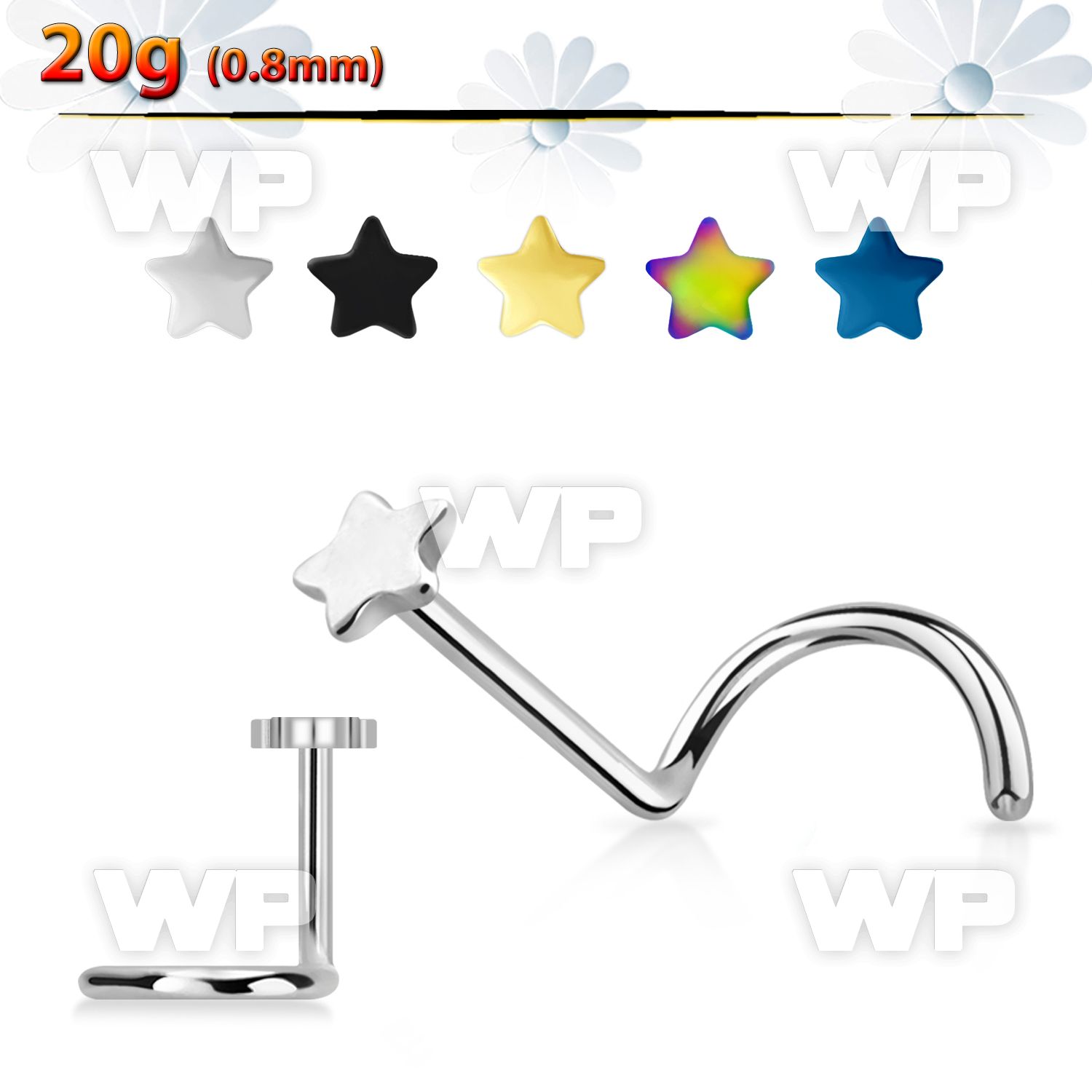 u363a ion plated 316 steel nose screw w star top w center crystal
