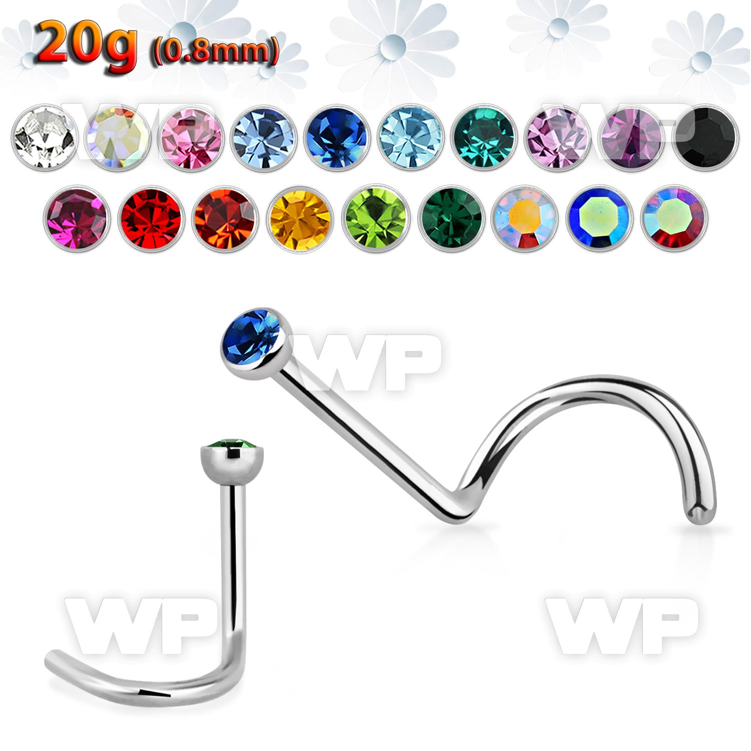 u36 surgical steel nose screw spirals 0 8mm 2mm half ball nose piercing