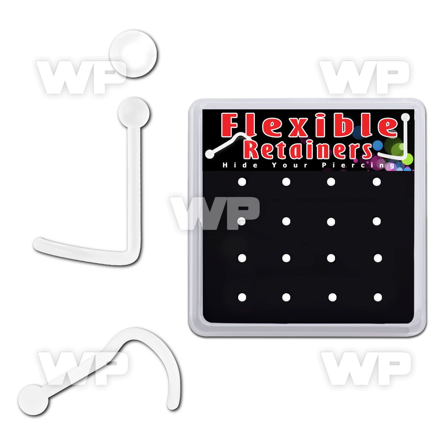 u36arfey box w of clear bio flexible nose screw spirals piercing nose piercing