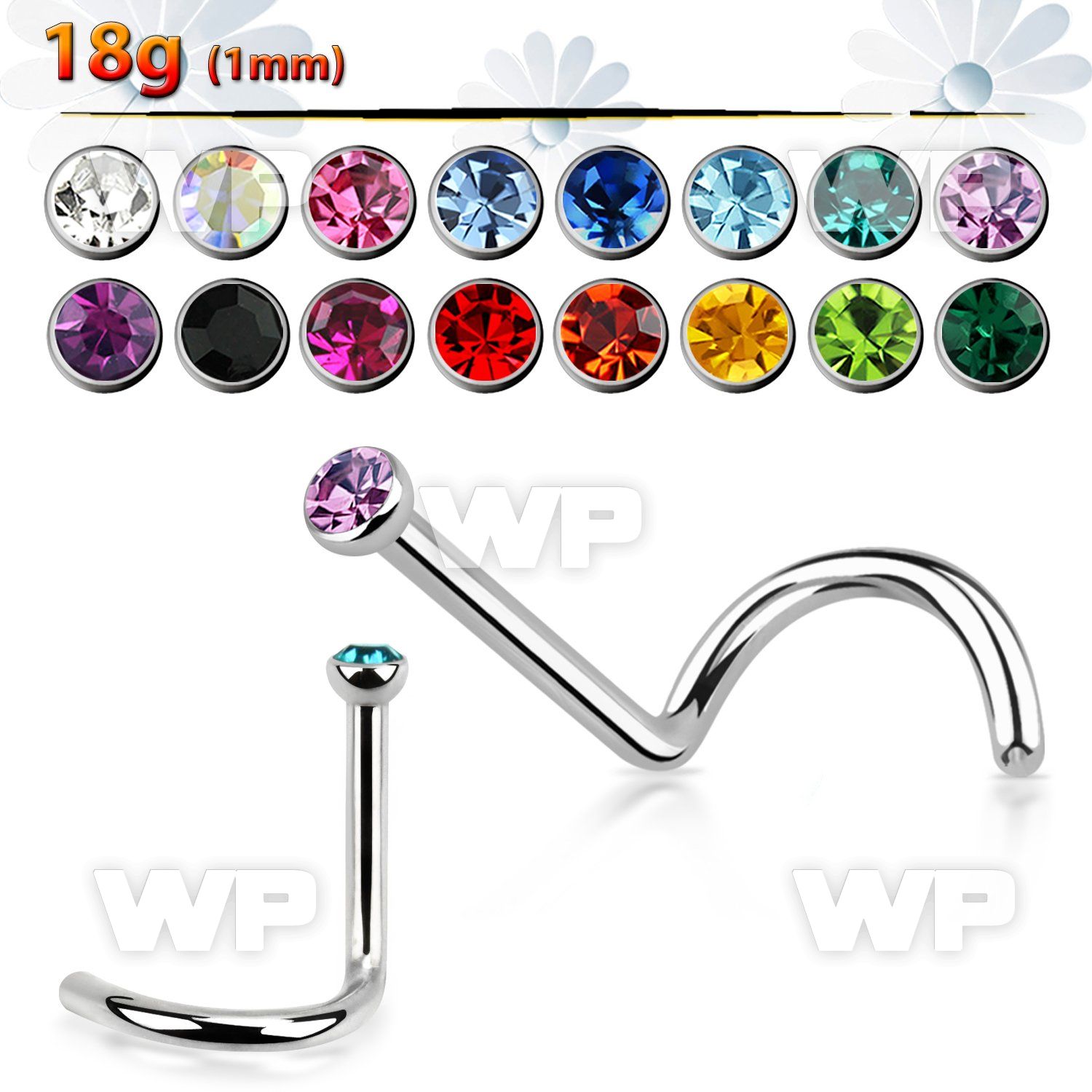 u36et surgical steel nose screw spirals 1mm 2mm round crystal nose piercing