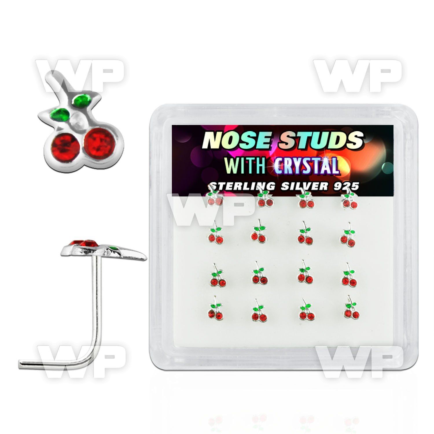 u36xey box w of silver 925 l shaped nose studs 1 4mm red crystal nose piercing