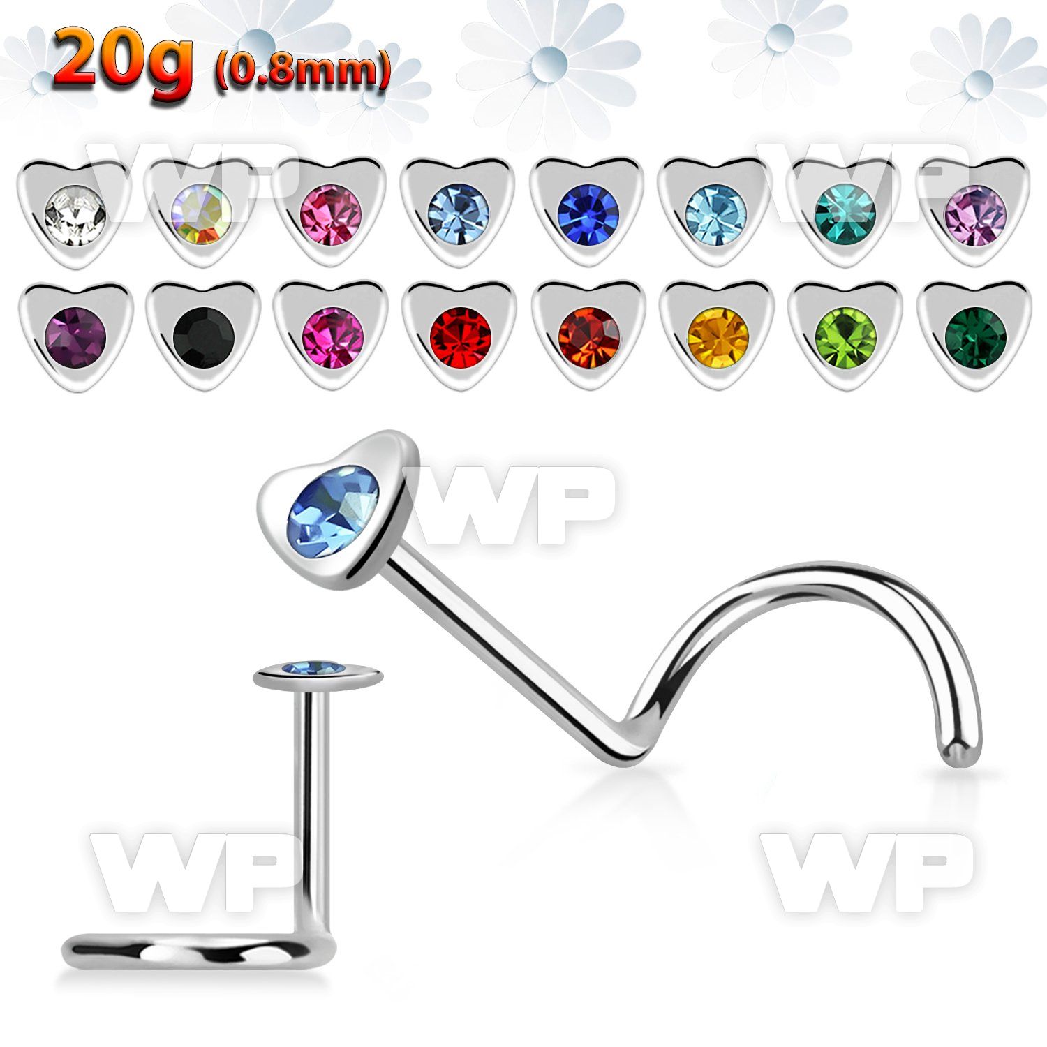 u36xr6 surgical steel nose screw spirals 0 8mm heart shaped top nose piercing