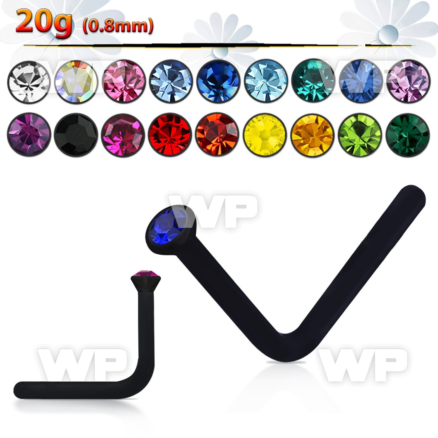 u3762e black acrylic l shaped nose stud 0 8mm 1mm round crystal nose piercing