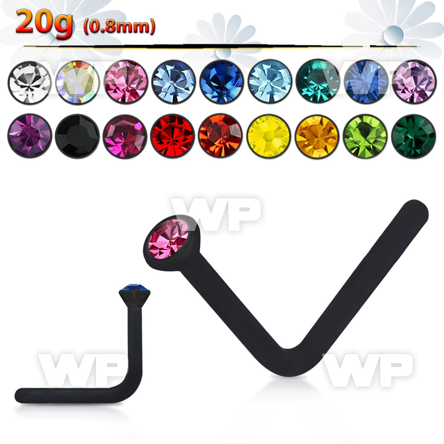 u3762k black acrylic l shaped nose stud 0 8mm 1 5mm round cryst nose piercing