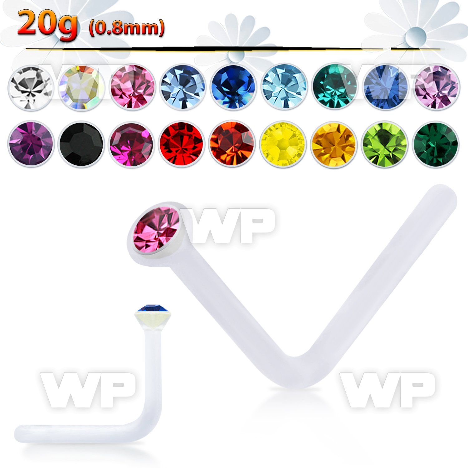 u376k clear acrylic l shaped nose stud 0 8mm 1 5mm round cryst nose piercing