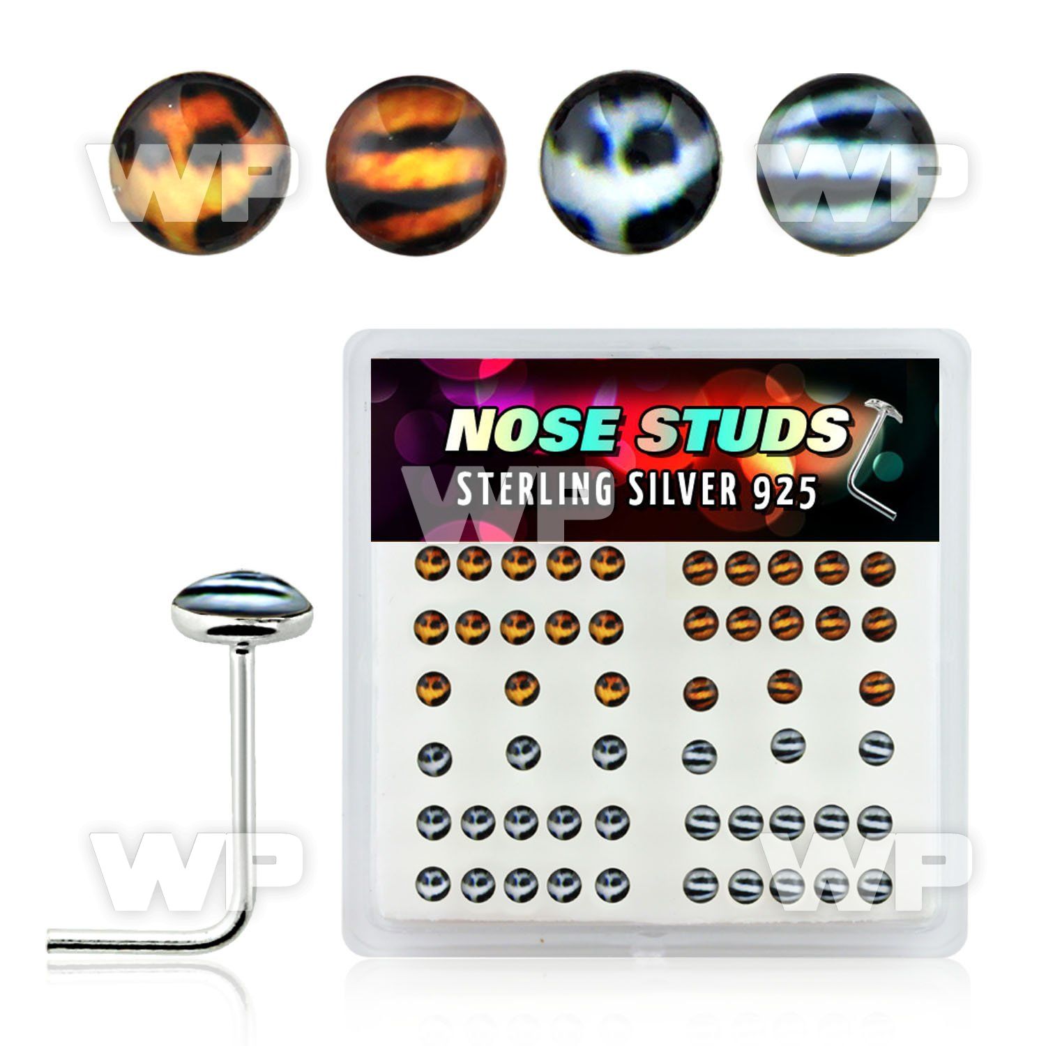 u3bify box w silver 925 l shaped nose studs assorted tiger or nose piercing