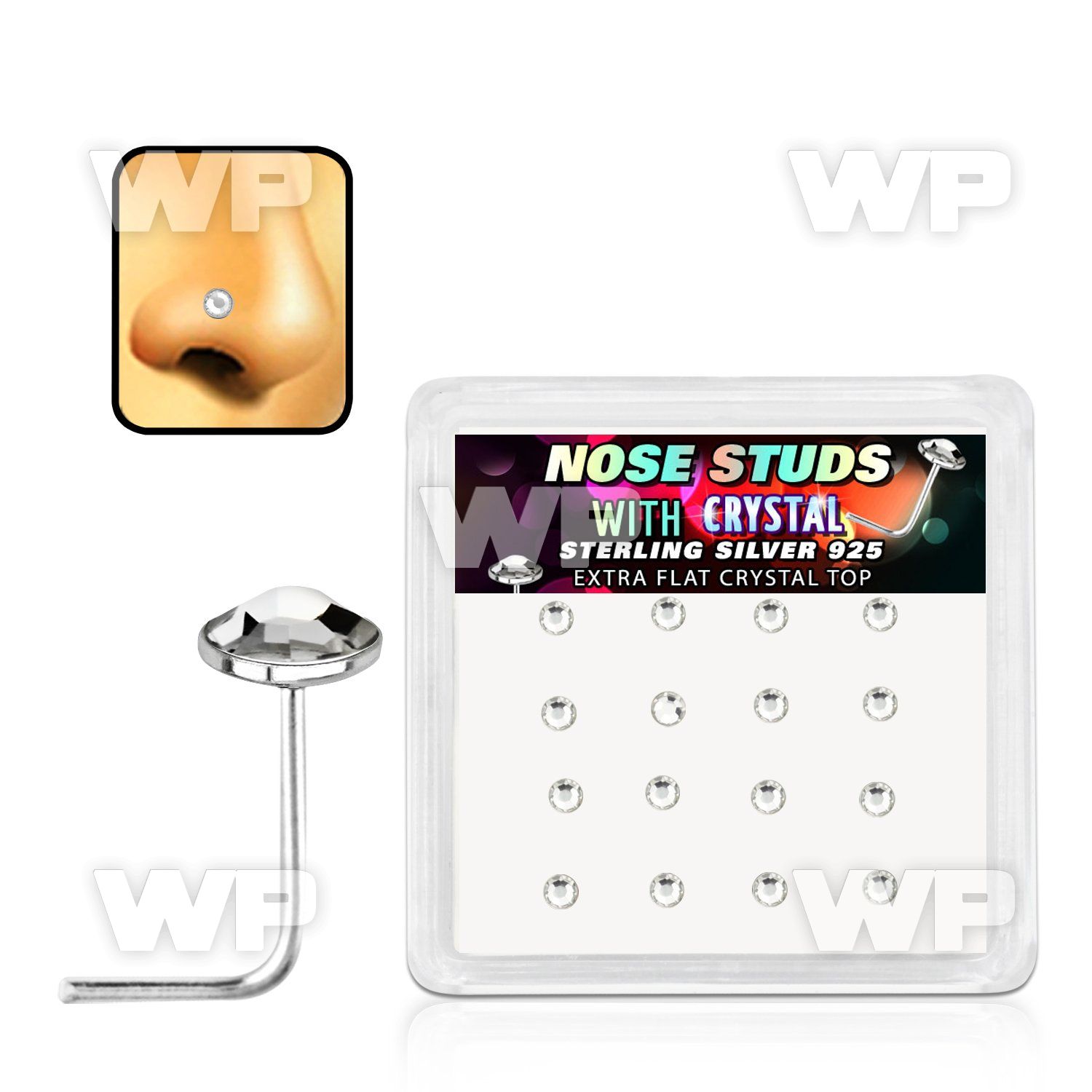 u3d43ey6 box w silver 925 l shaped nose studs round extra flat cle nose piercing