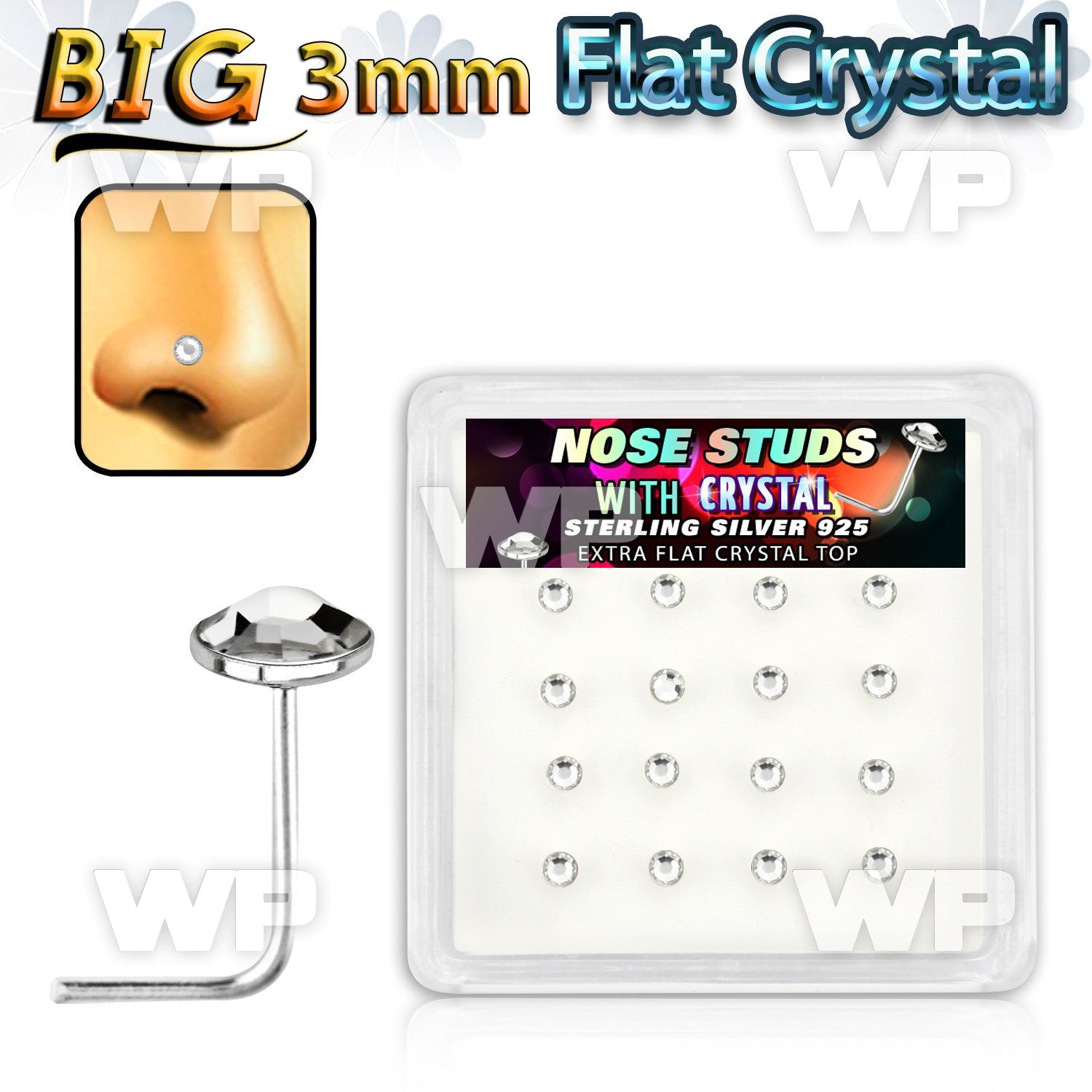 u3d4ey6 box w silver 925 l shaped nose studs extra flat clear 3mm nose piercing