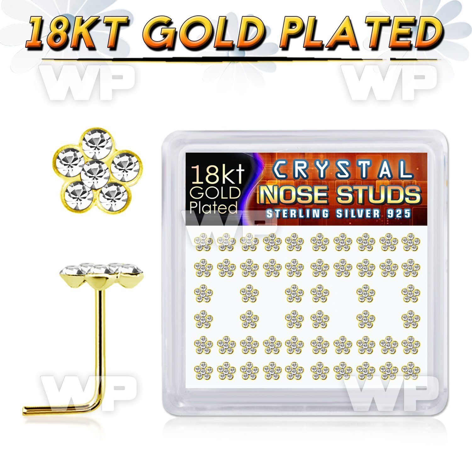 u3db4f6i 18kt gold finish silver nose pins flower 52