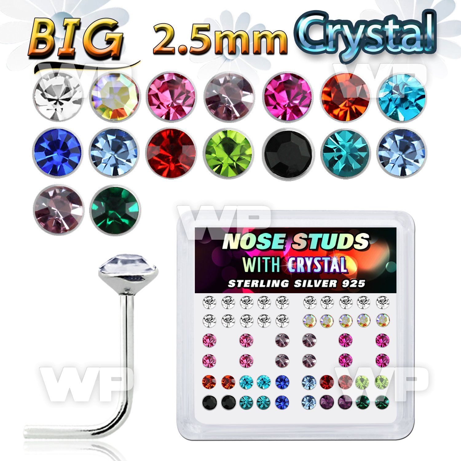 u3e9jf box w silver 925 l shaped nose studs big 2 5mm crystal nose piercing