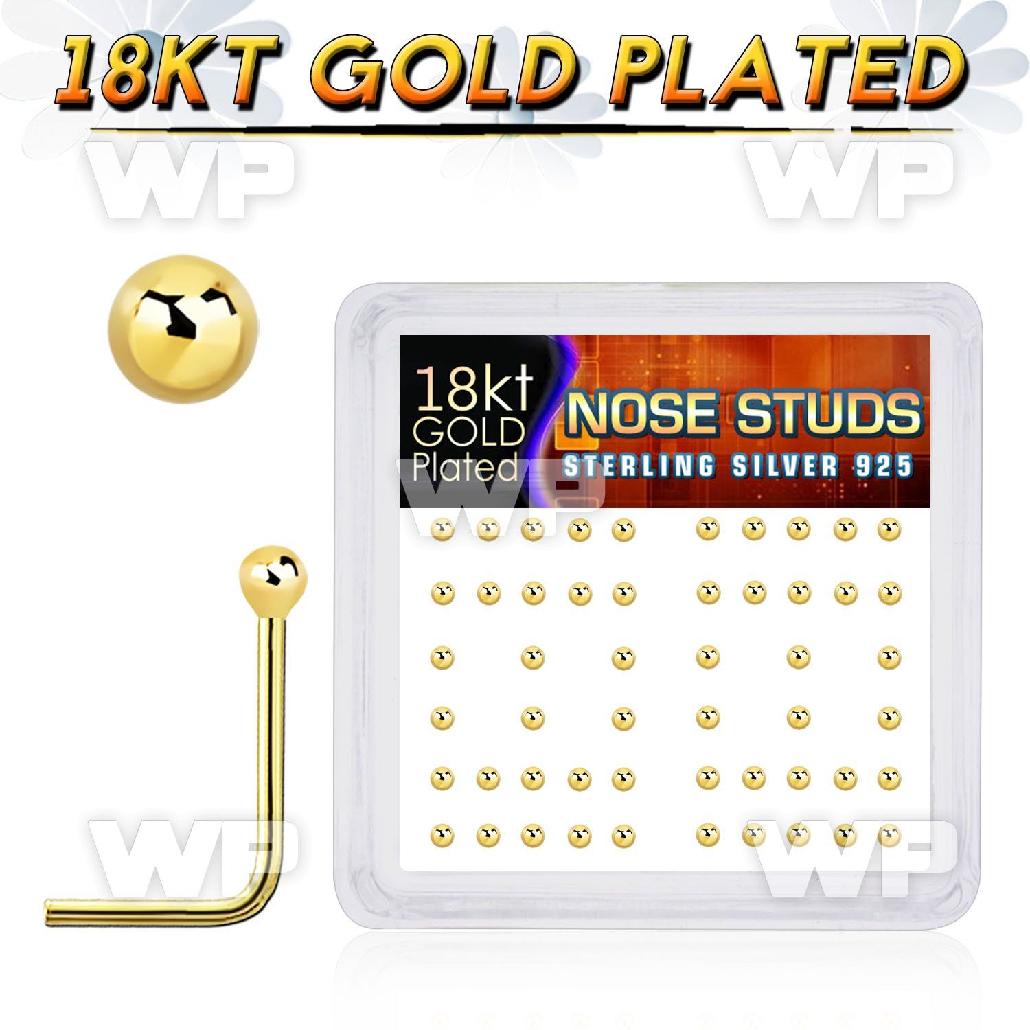 u3fet4k box w silver 925 l shaped nose studs real 18k gold platin nose piercing