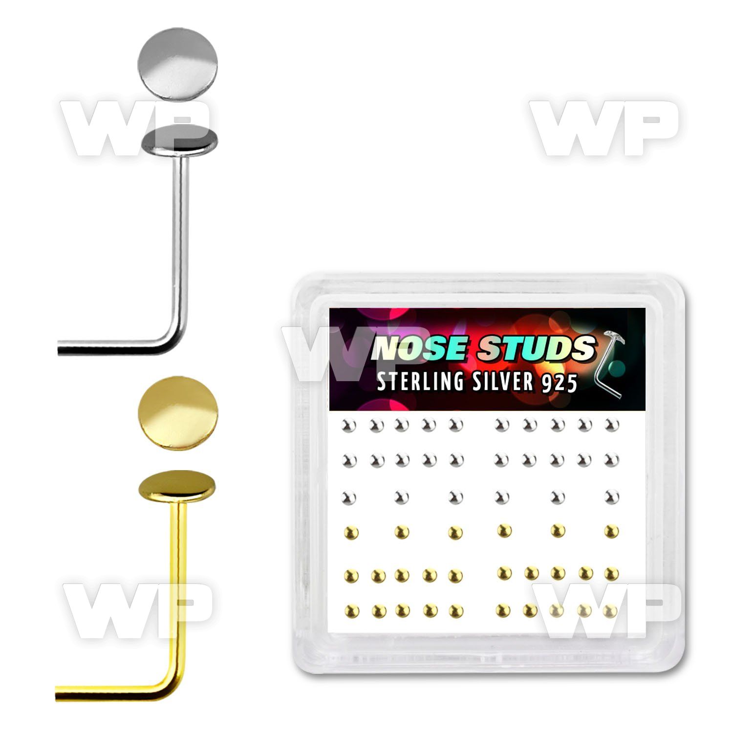 u3jf0 box w silver 925 l shaped nose studs 2mm flat round tops nose piercing