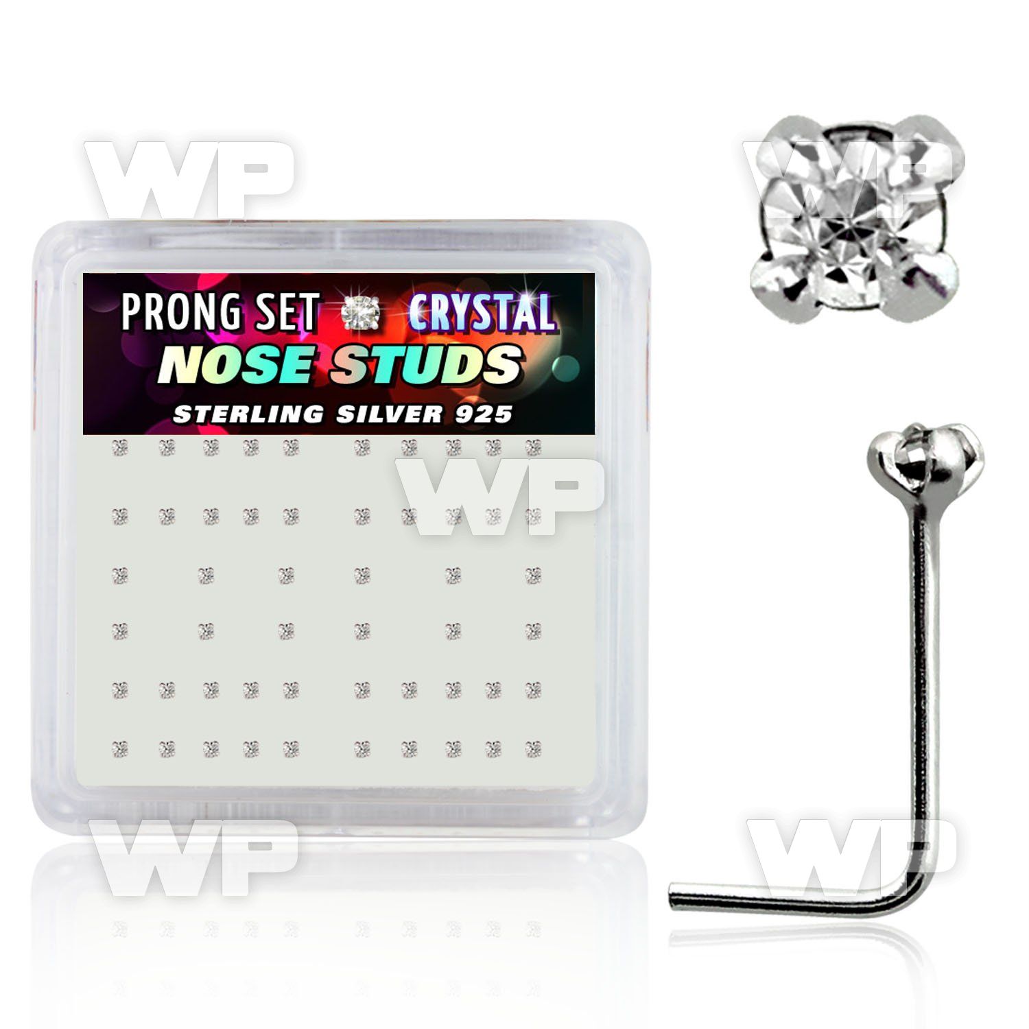 u3m46 box w silver 925 l shaped nose studs 1 5mm round clear nose piercing