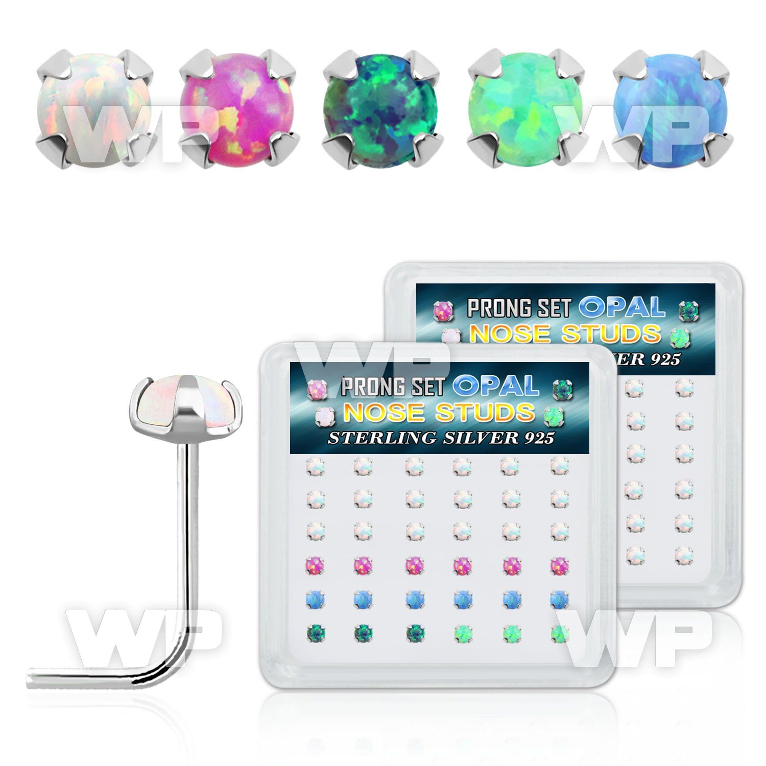 u3m5ks box w silver 925 l shaped nose studs prong set 2 5mm roun nose piercing