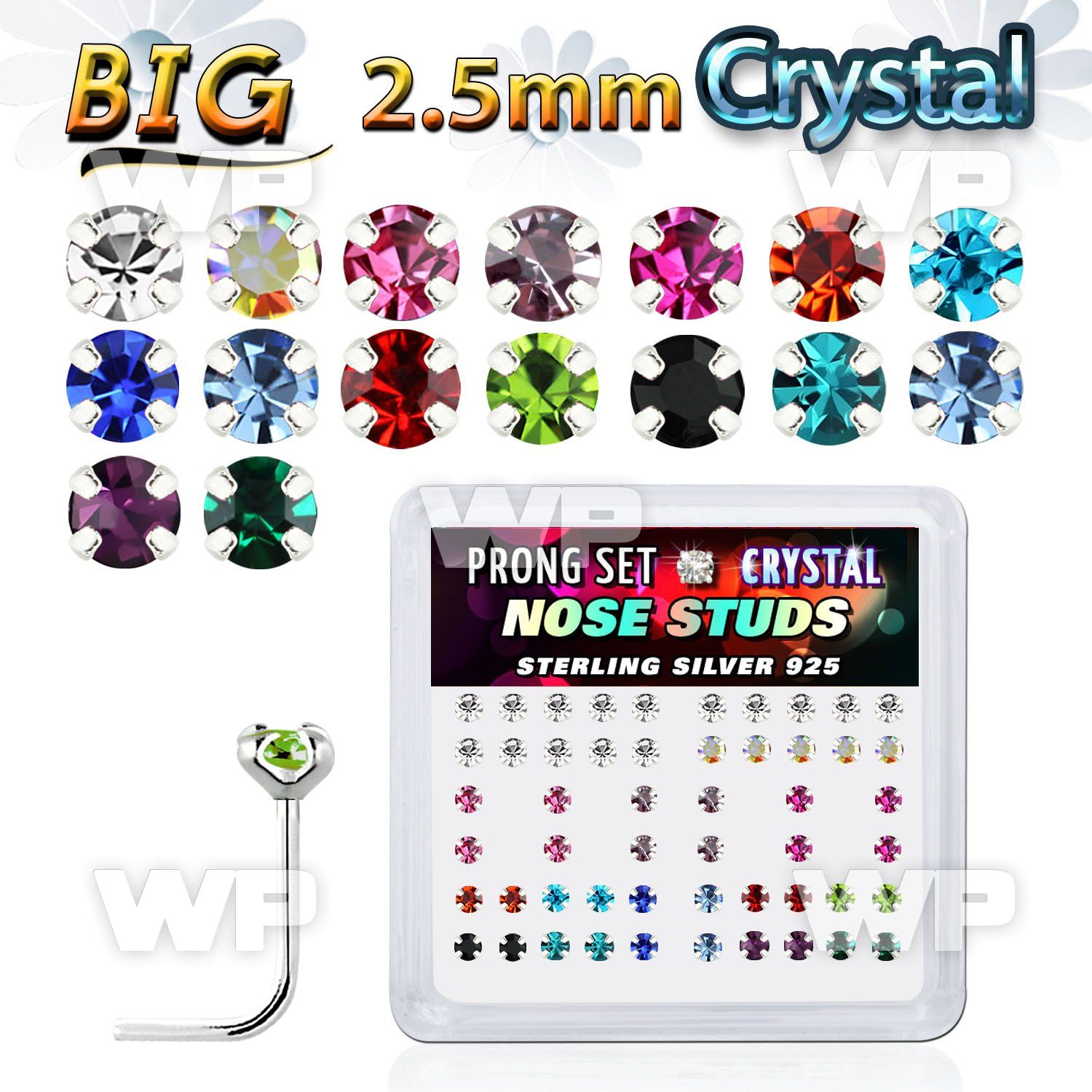 u3me9jf box w silver 925 l shaped nose studs big 2 5mm prong set nose piercing