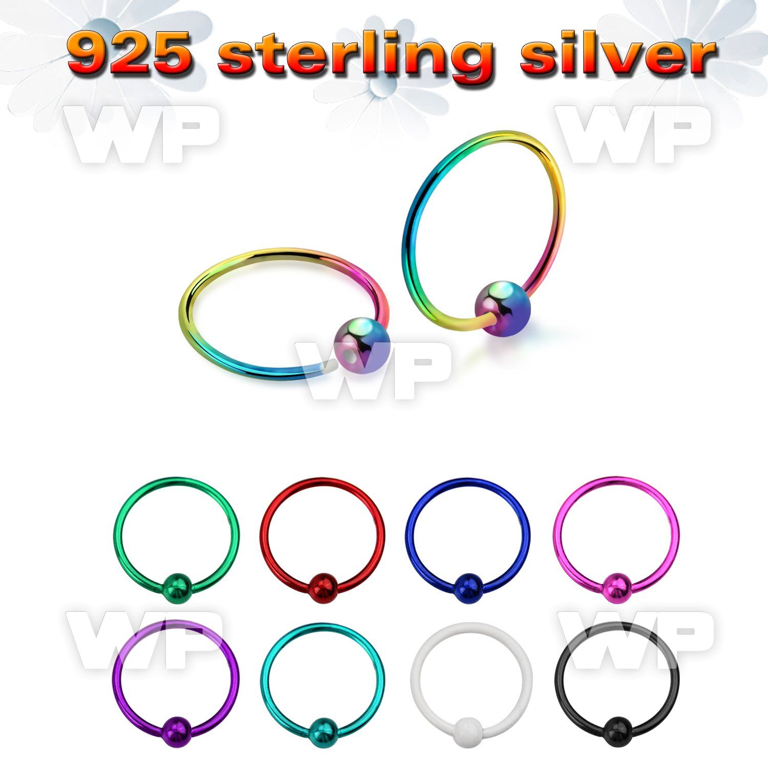 u3ps4b color plated silver 925 nose ring ball an outer diame nose piercing