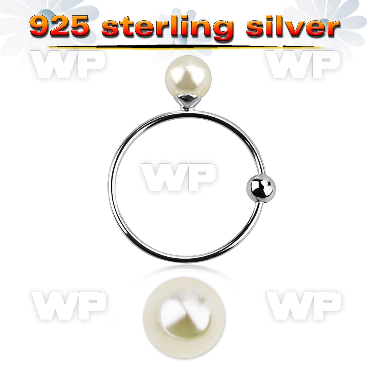 u3pymaz silver 925 hoop nose ring silver top pearl ball 3mm out nose piercing