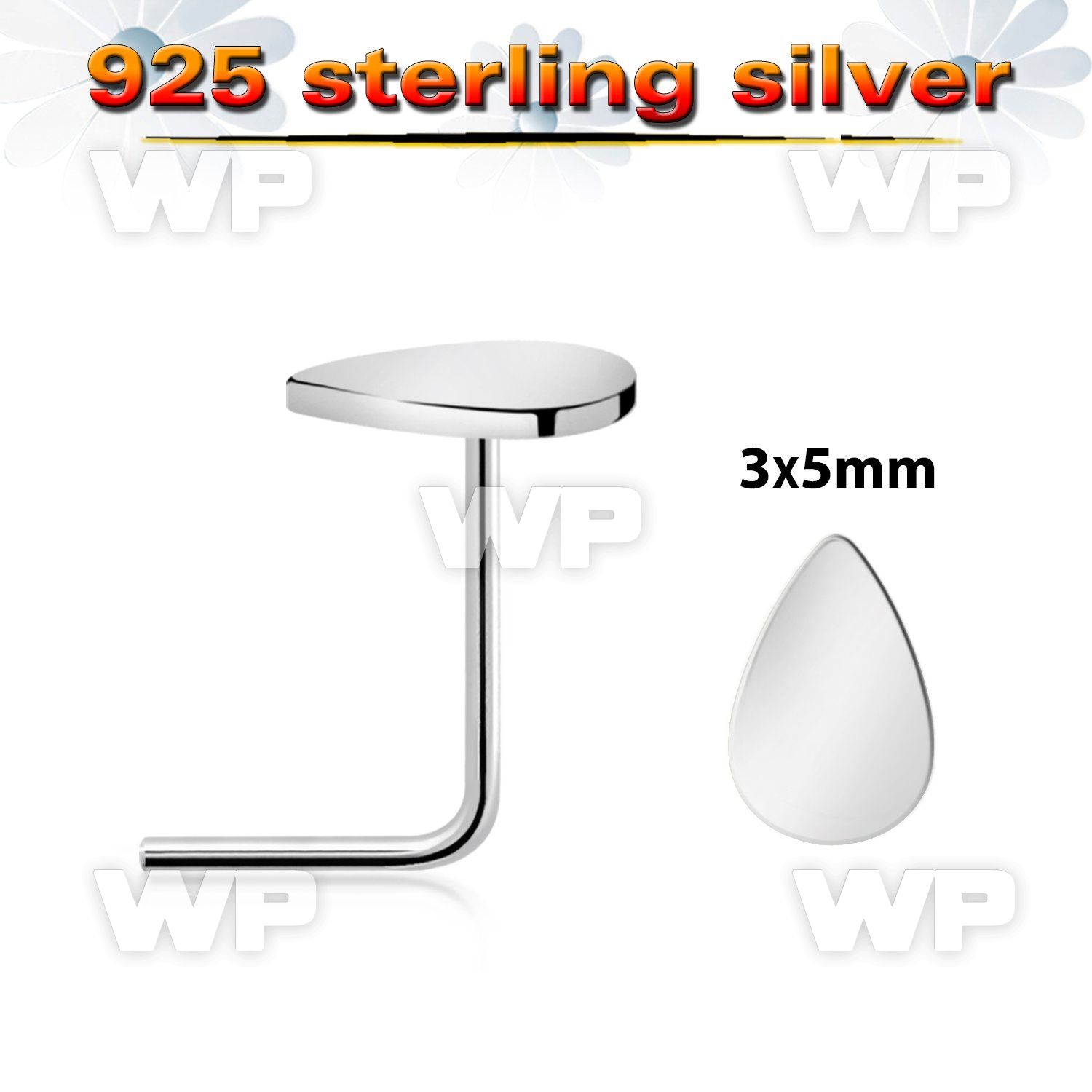 u3q1a 925 silver nose pin teardrop shaped top