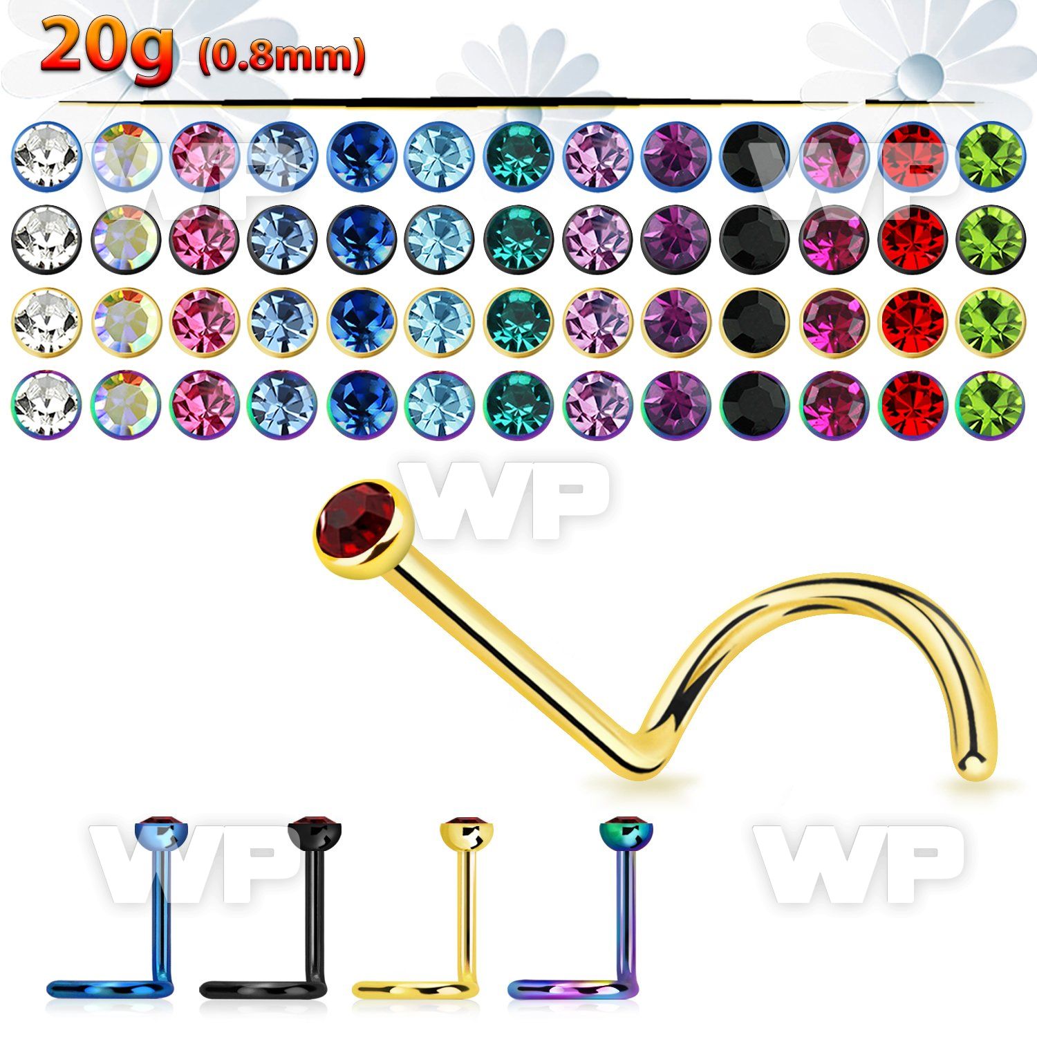 u3r6 ion plated surgical steel l shaped nose stud 2mm round nose piercing