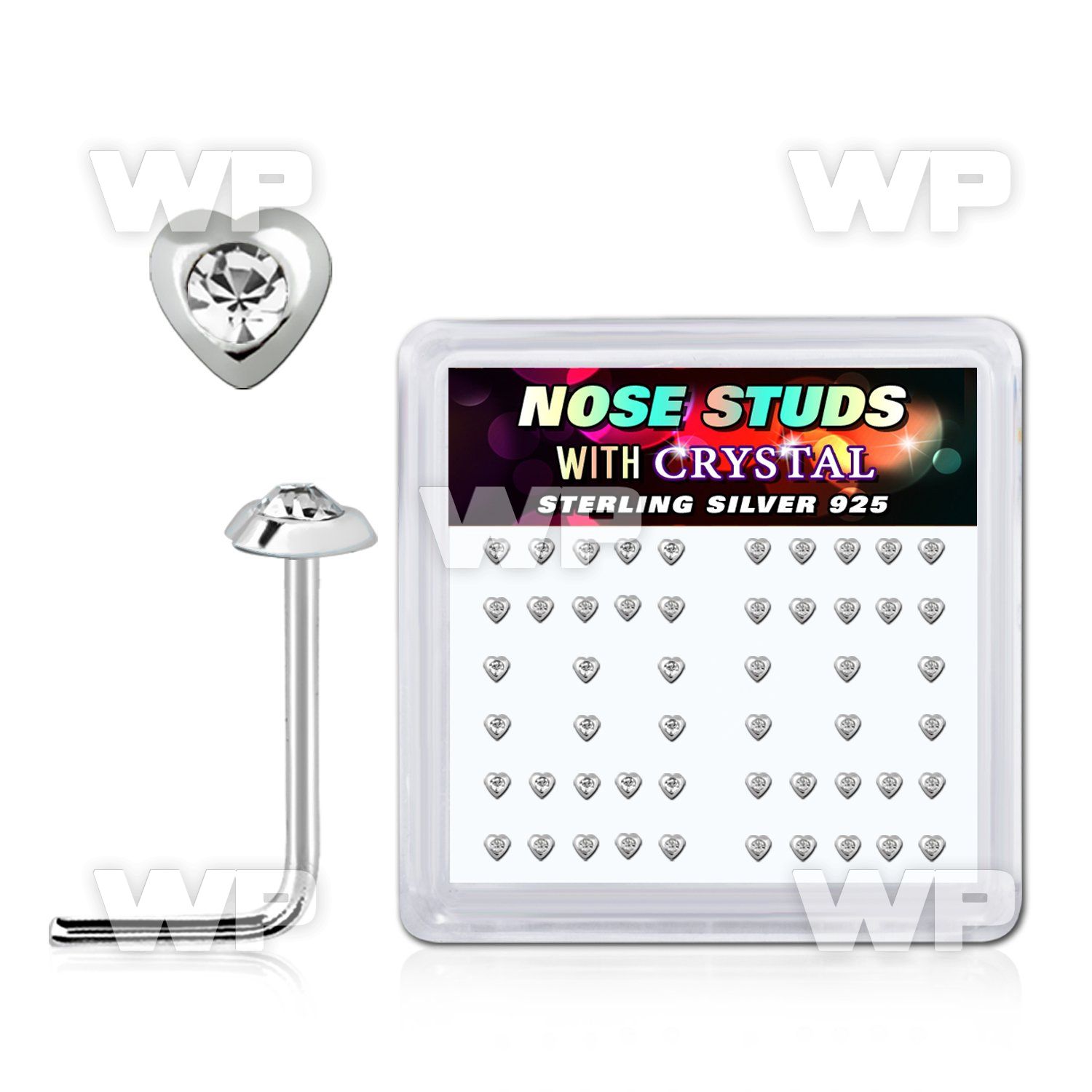 u3xa4f6 box w silver 925 l shaped nose studs 1 5mm heart shaped nose piercing