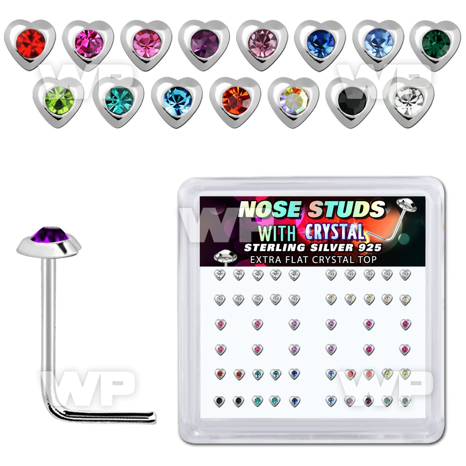 u3xa4fj box w silver 925 l shaped nose studs 1 5mm heart shaped nose piercing