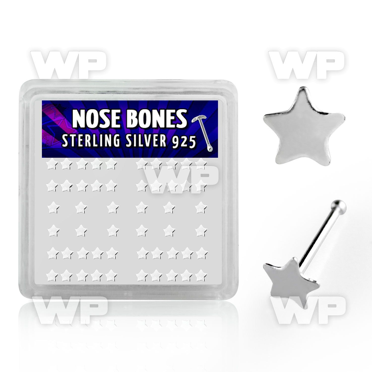 u437a4f box w silver 925 nose bone 3mm plain silver star shaped nose piercing