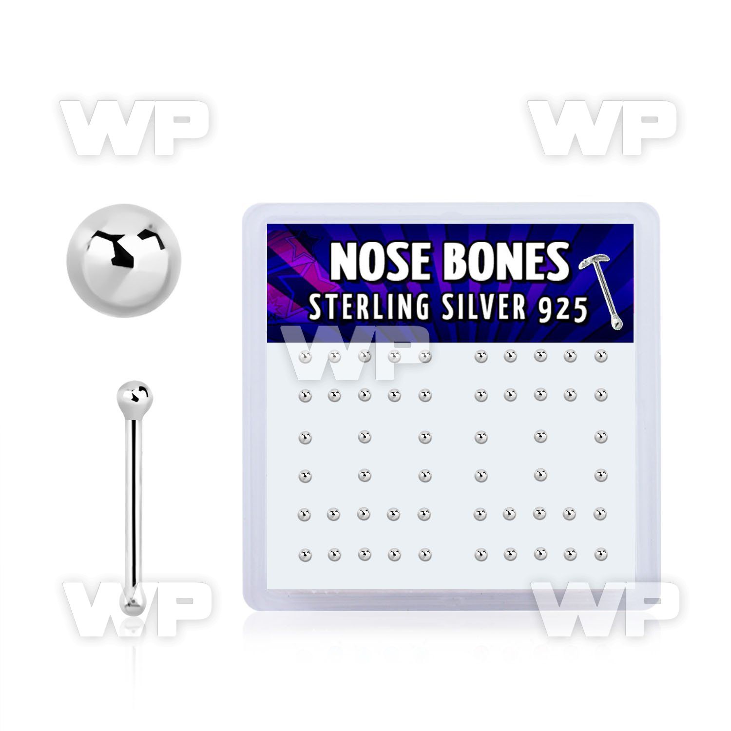u43q4f box w silver 925 nose bone 1 5mm plain silver ball shape nose piercing