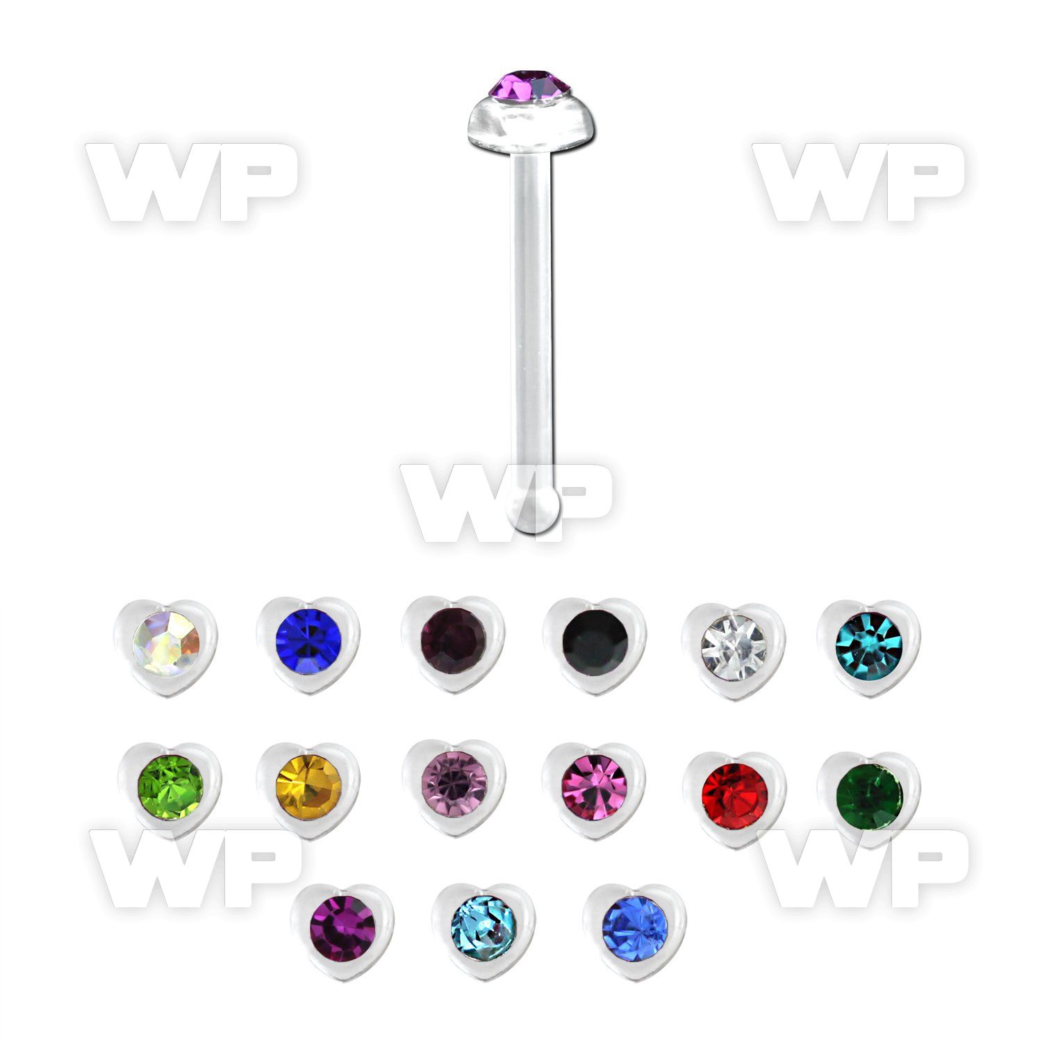 u476s clear acrylic nose bone 0 8mm heart shaped top 1 4mm nose piercing
