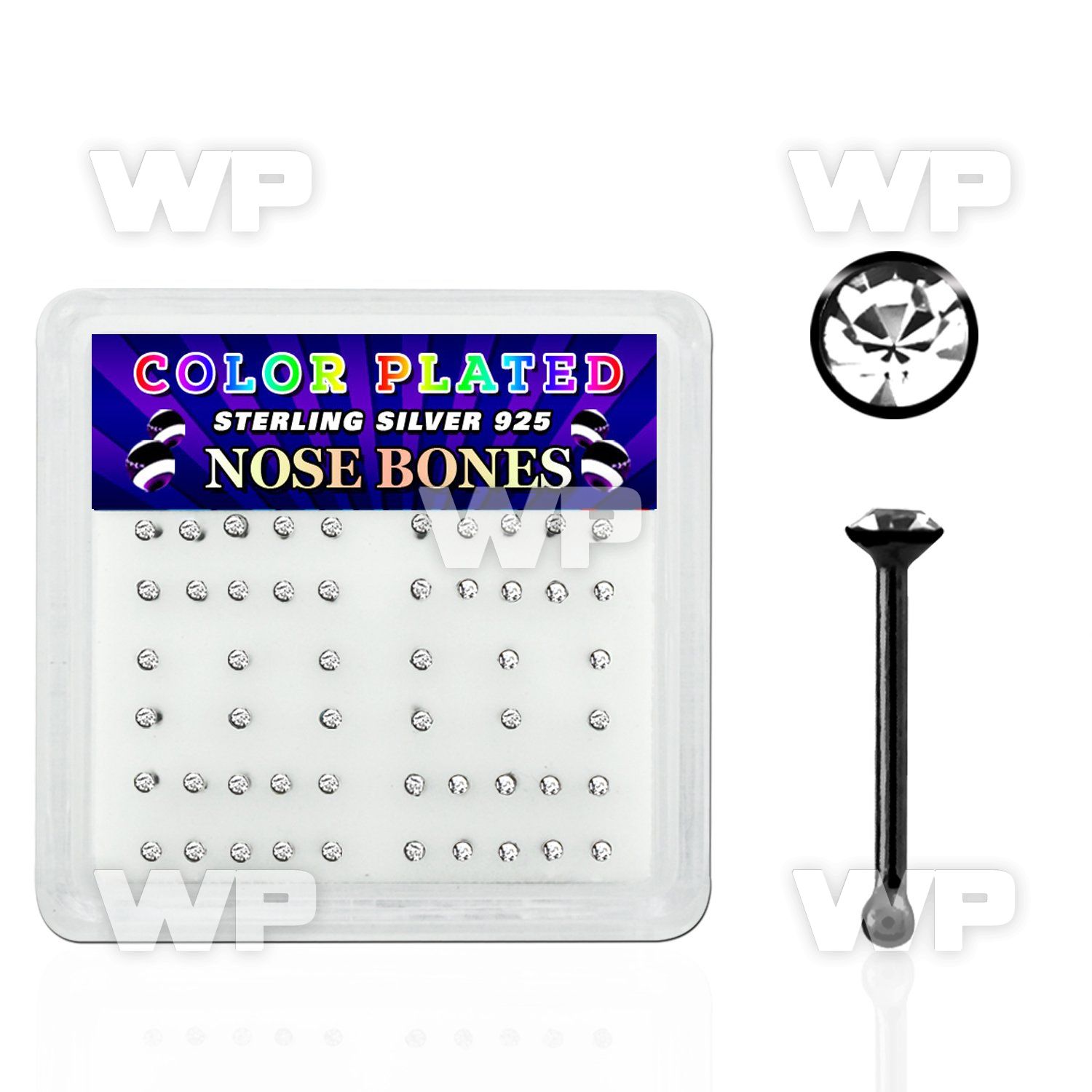 u4a44f6 box of black plated silver 925 nose bone 1 5mm round cle nose piercing