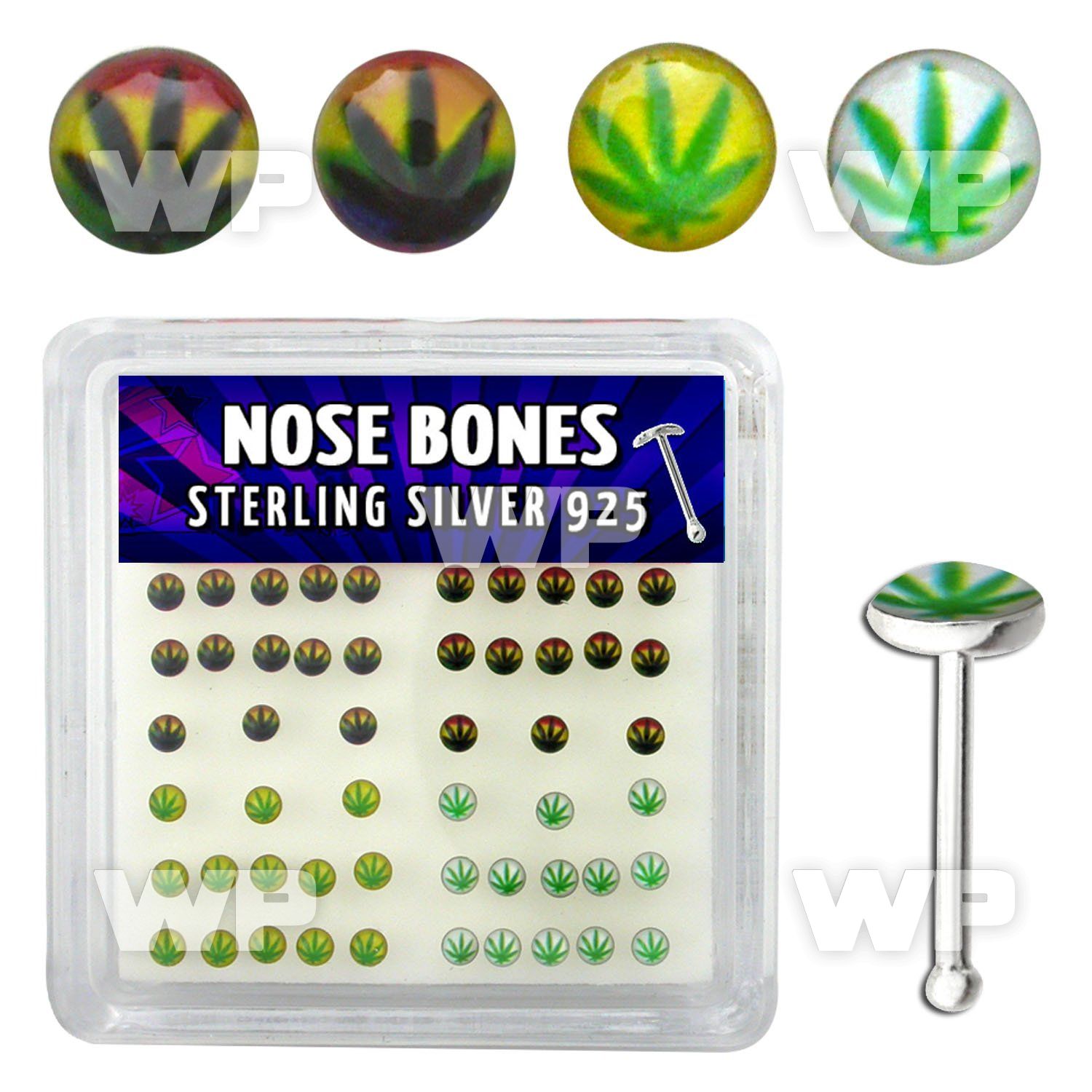 u4bife box w silver 925 nose bone assorted marijuana logo desig nose piercing